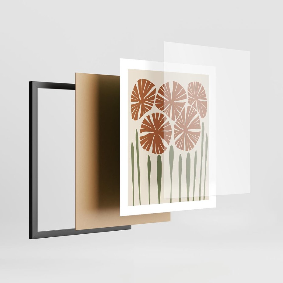 Plakat w ramie 40x50 - Akwarelowe Echa Przyrody - kwiaty, nowoczesny plakat - rama czarna