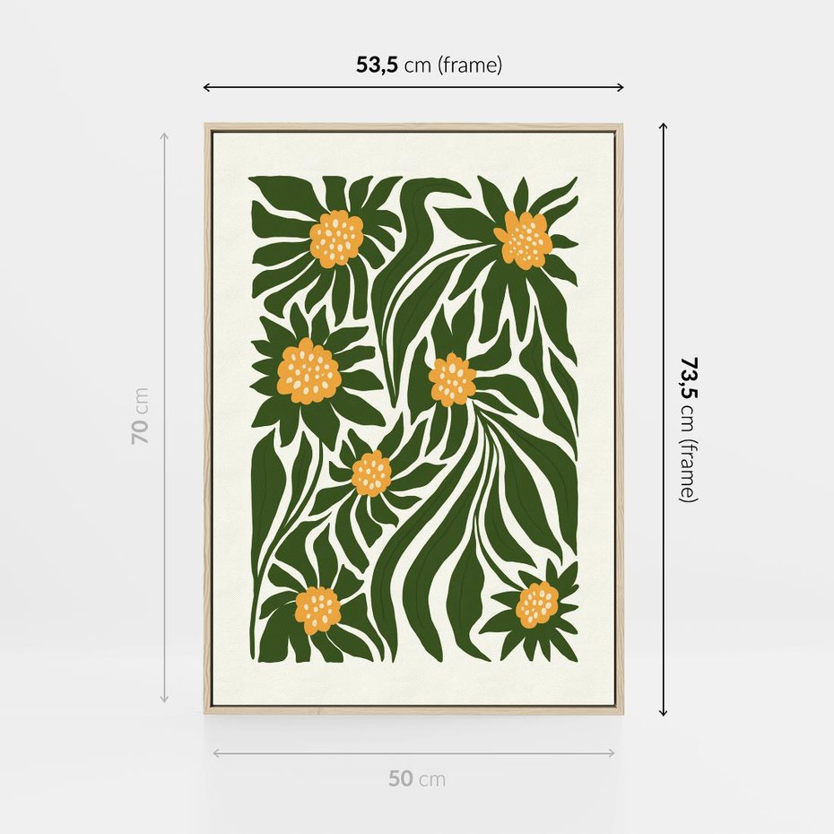 Obraz w ramie 50x70 - Spojrzenie wgłąb roślinnego świata - abstrakcyjne kwiaty, kompozycja - rama drewno