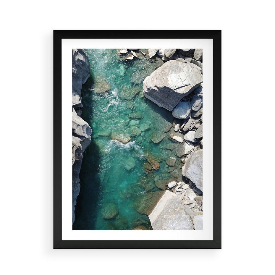 Plakat w ramie 50x70 - Spotkanie natury i siły - rzeka, skały - rama czarna