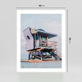 Plakat bez ramy 40x50 - Plażowa Kolorystyka: Budka Ratownika w Pastelach - pastelowa budka ratownika, plaża Miami