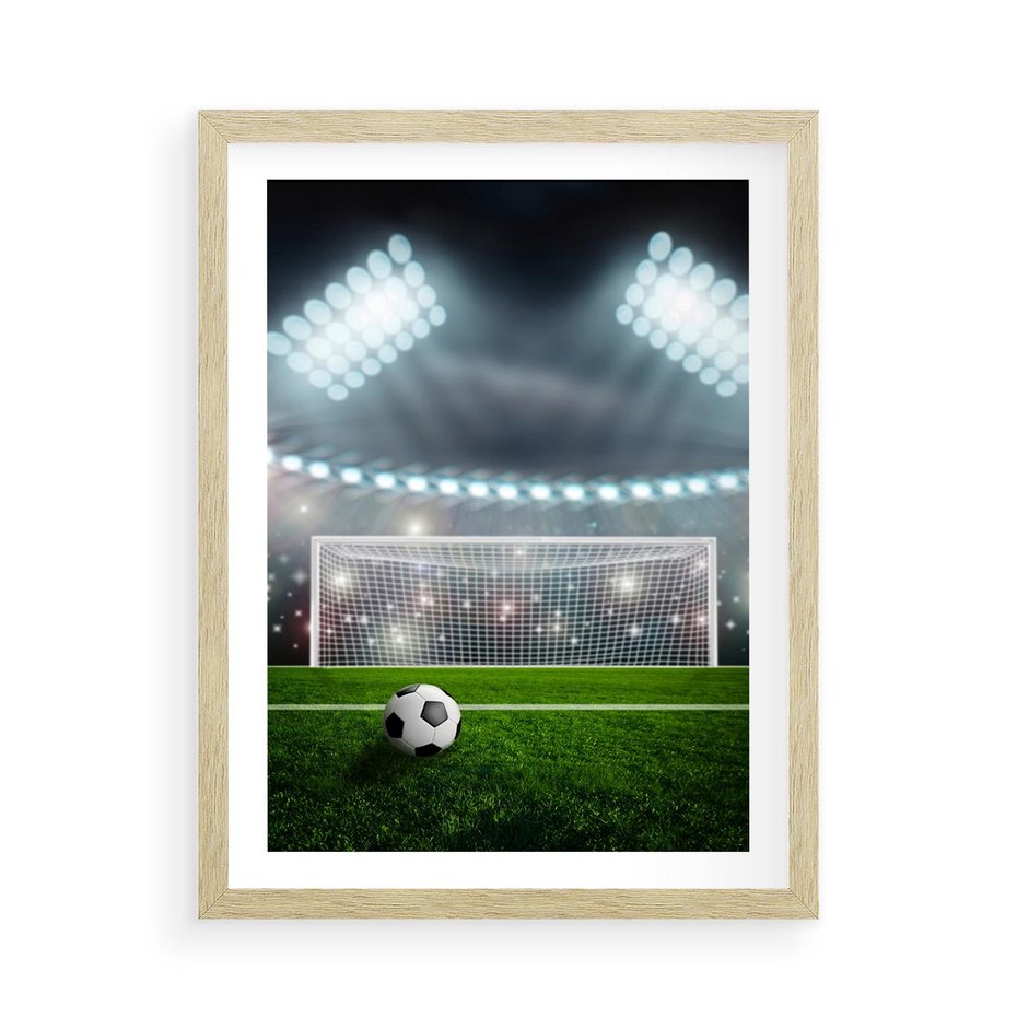 Plakat w ramie 50x70 - Strzał do bramki - piłka, nożna - rama drewno
