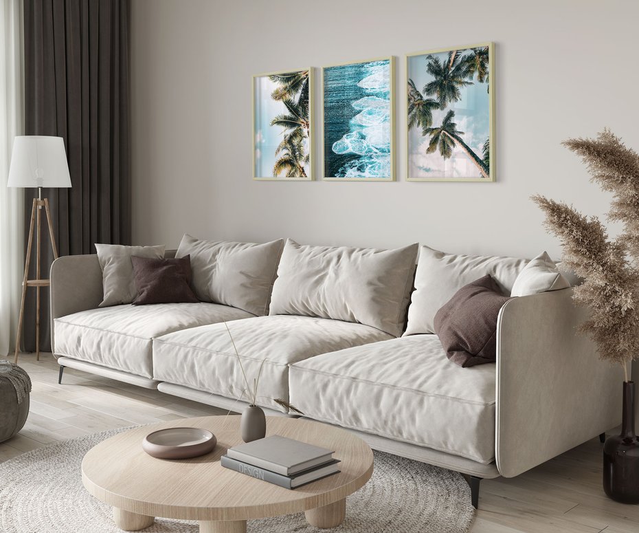 Zestaw obrazy w ramie 50x70 galeria - Tropikalna, plaża, morze, palmy - rama drewno