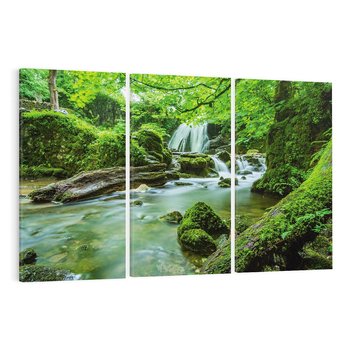 Obraz na płótnie 120x80 - Las przy rzece: potężny wodospad - las, rzeka