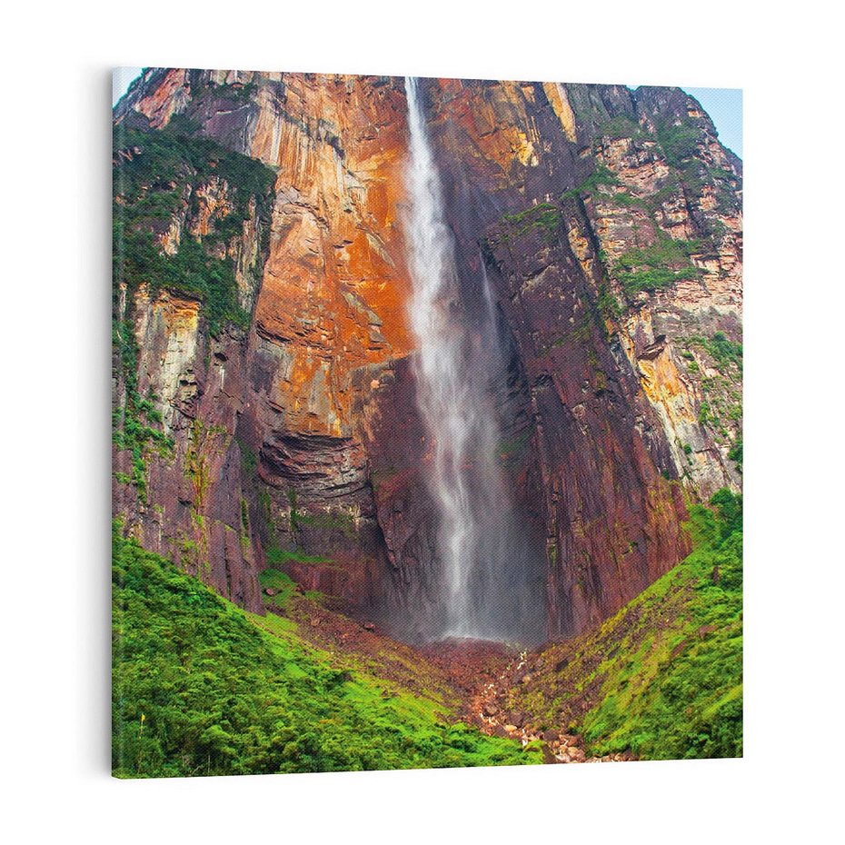 Obraz na płótnie 70x70 - Górska siła wodospadów - wodospad, góra