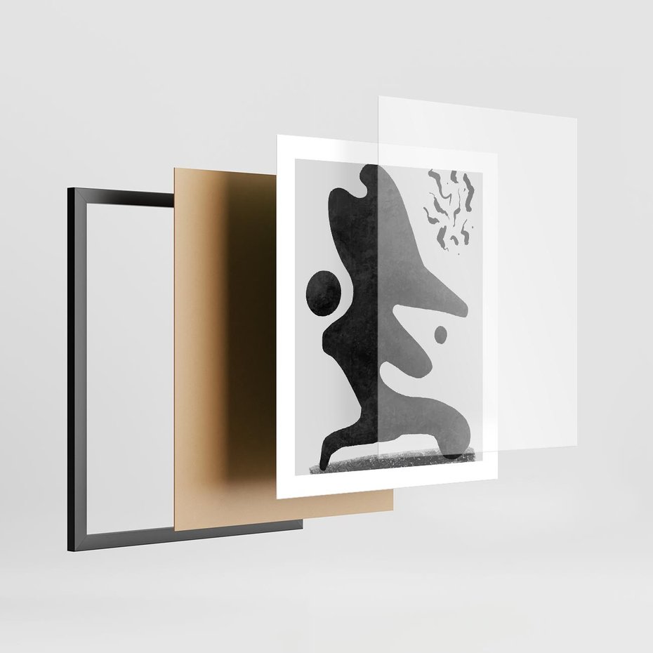 Plakat w ramie 40x50 - Abstrakcja w Monochromii - nowoczesna grafika, abstrakcja - rama czarna