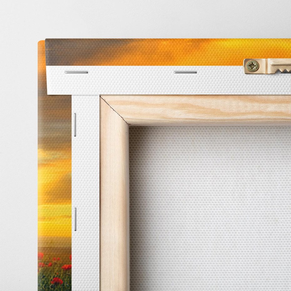 Obraz na płótnie 80x80 - Magia zachodu słońca na łące z makami - łąka, zachód słońca