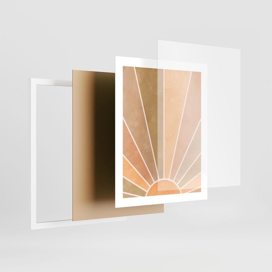 Plakat w ramie 40x50 - Grafika Boho w Odcieniach Pomarańczu - boho słońce, grafika - rama biała