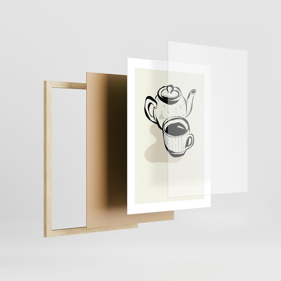Plakat w ramie 30x40 - Kawa w Minimalistycznym Szkicu - grafika, szkic - rama drewno