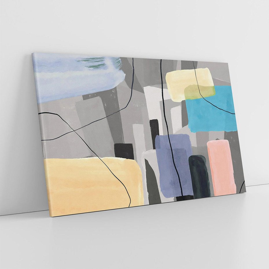 Obraz na płótnie 120x80 - Harmonia w chaosie serca - abstrakcja na szarym tle, kolorowe plamy koloru