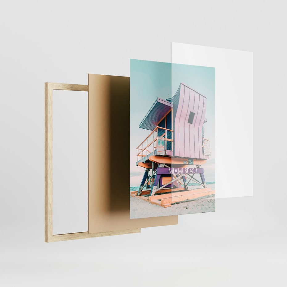 Zestaw obrazy w ramie 40x50 galeria - Be, positive, plaża, kolory - rama drewno