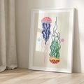 Plakat w ramie 30x40 - Morskie Pulsacje - nowoczesny optymistyczny plakat, kolorowe meduzy - rama biała