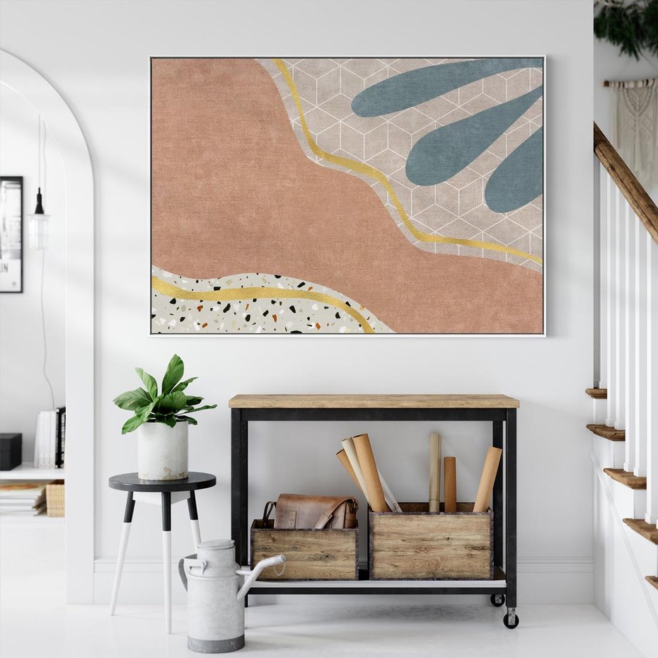 Obraz w ramie 100x70 - Tańczący w deszczu pigmentów - abstrakcyjne formy, rozlane farby - rama biała