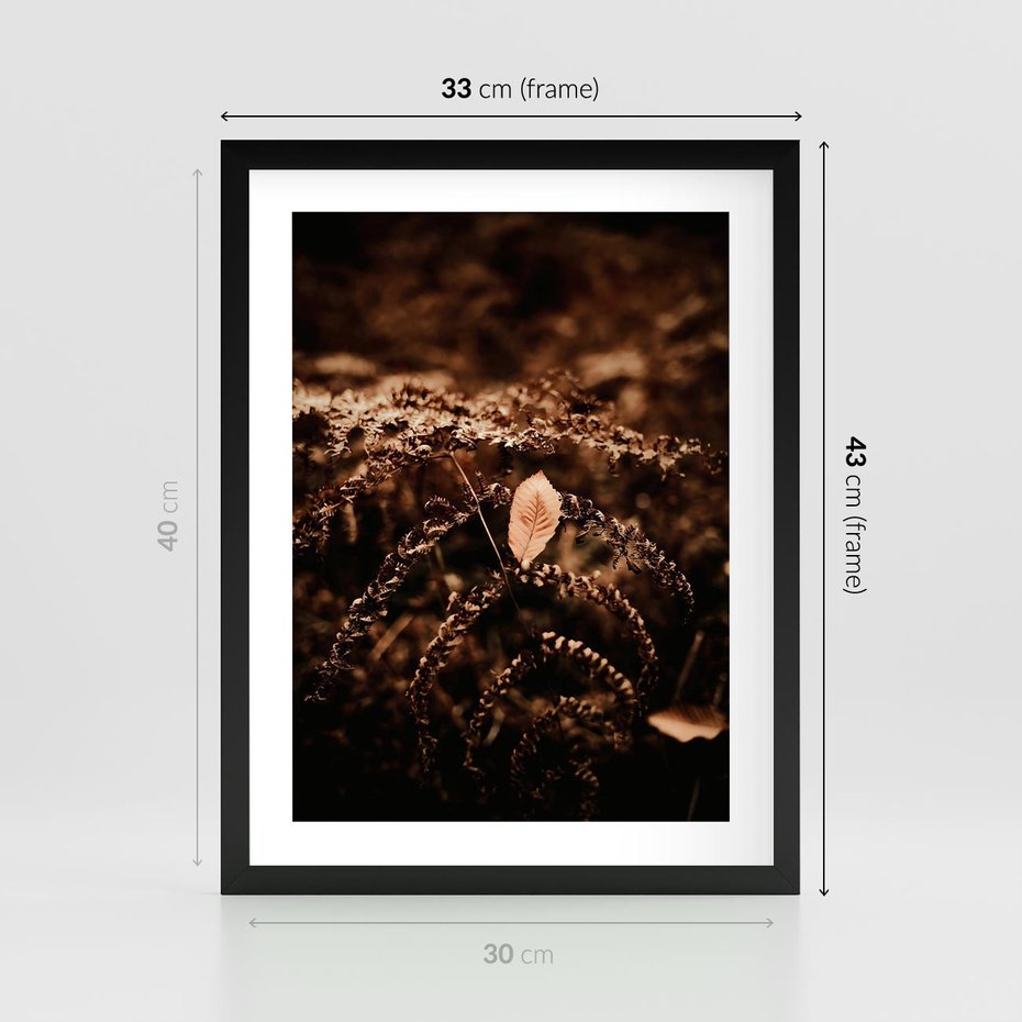 Plakat w ramie 30x40 - Gałęzie i Liść w Brązowej Tonacji - suche gałęzie, liść - rama czarna