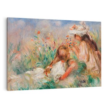 Obraz na płótnie 100x70 - Girls in the Grass Arranging a Bouquet, Pierre-Auguste Renoir - Reprodukcja - reprodukcja, obraz na płótnie