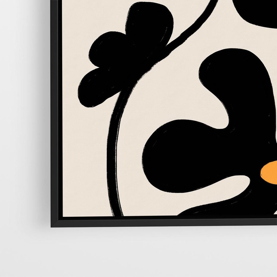 Obraz w ramie 50x50 - Wyjątkowość Boho - minimalistyczny abstrakcyjny obraz, prymitywne kwiaty - rama czarna