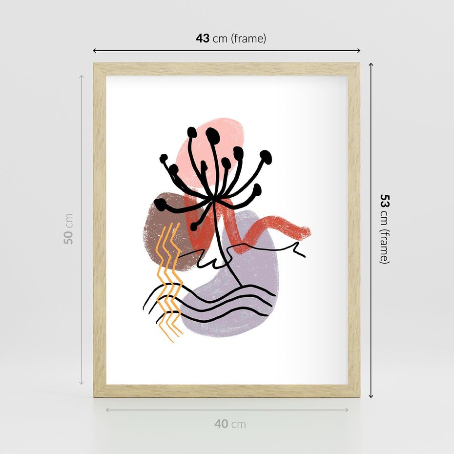 Plakat w ramie 40x50 - Migocące Odsłony - abstrakcyjna sztuka, liść dmuchawiec - rama drewno