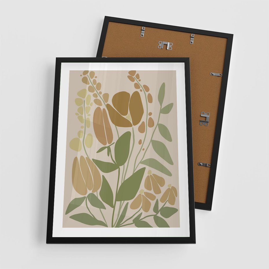 Plakat w ramie 50x70 - Beżowo i Roślinnie - nowoczesny plakat, roślinność - rama czarna