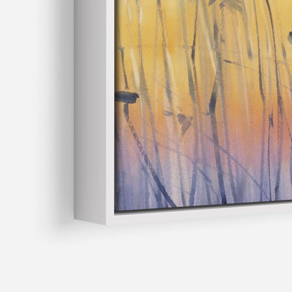 Obraz w ramie 80x80 - Mistyka Poranka nad Szuwaram - wschód słońca w szuwarach, trawy - rama biała