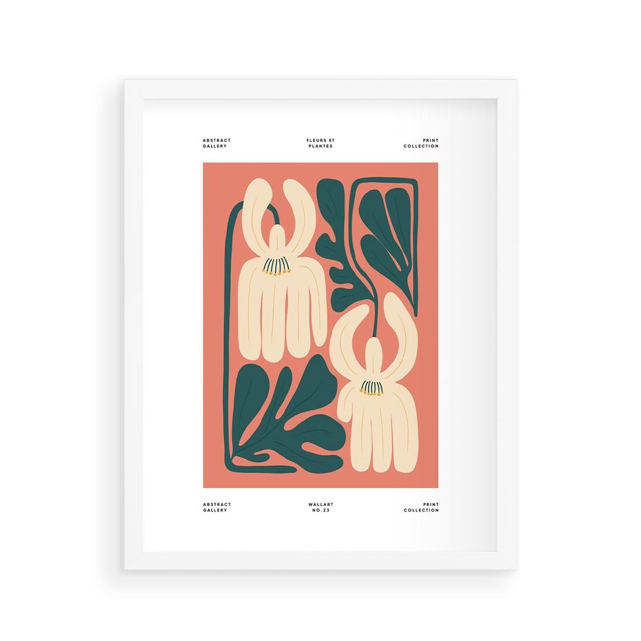 Plakat w ramie 40x50 - Migotliwe Echa - kwiaty, nowoczesna abstrakcja - rama biała