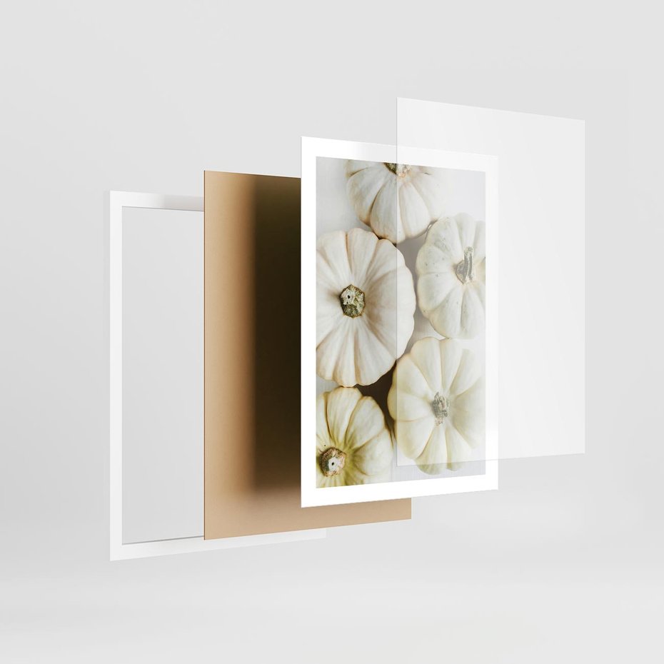 Plakat w ramie 50x70 - Jesienne Dynie: Delikatna Kompozycja - białe dynie, jasna kompozycja - rama biała