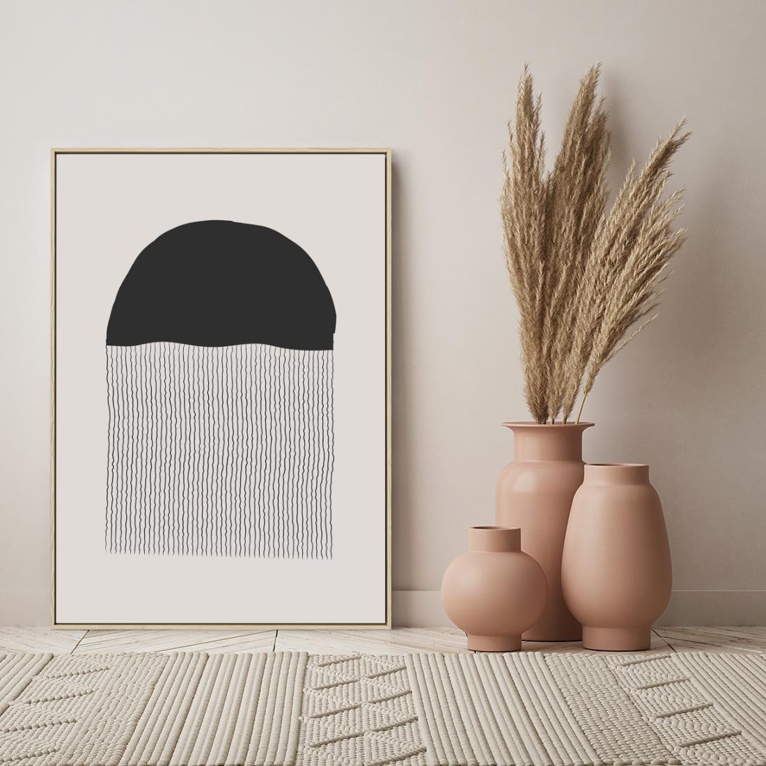 Obraz w ramie 80x120 - Wewnętrzne Widzenia - abstrakcyjna kompozycja, półkole - rama drewno