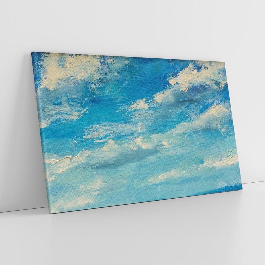Obraz na płótnie 120x80 - Oddechy niebiańskiej materii - olejny obraz, smugi farby przypominają obłoki na błękitnym niebie