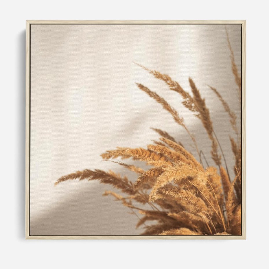 Obraz w ramie 80x80 - Swobodne trawy boho - boho, suche - rama drewno