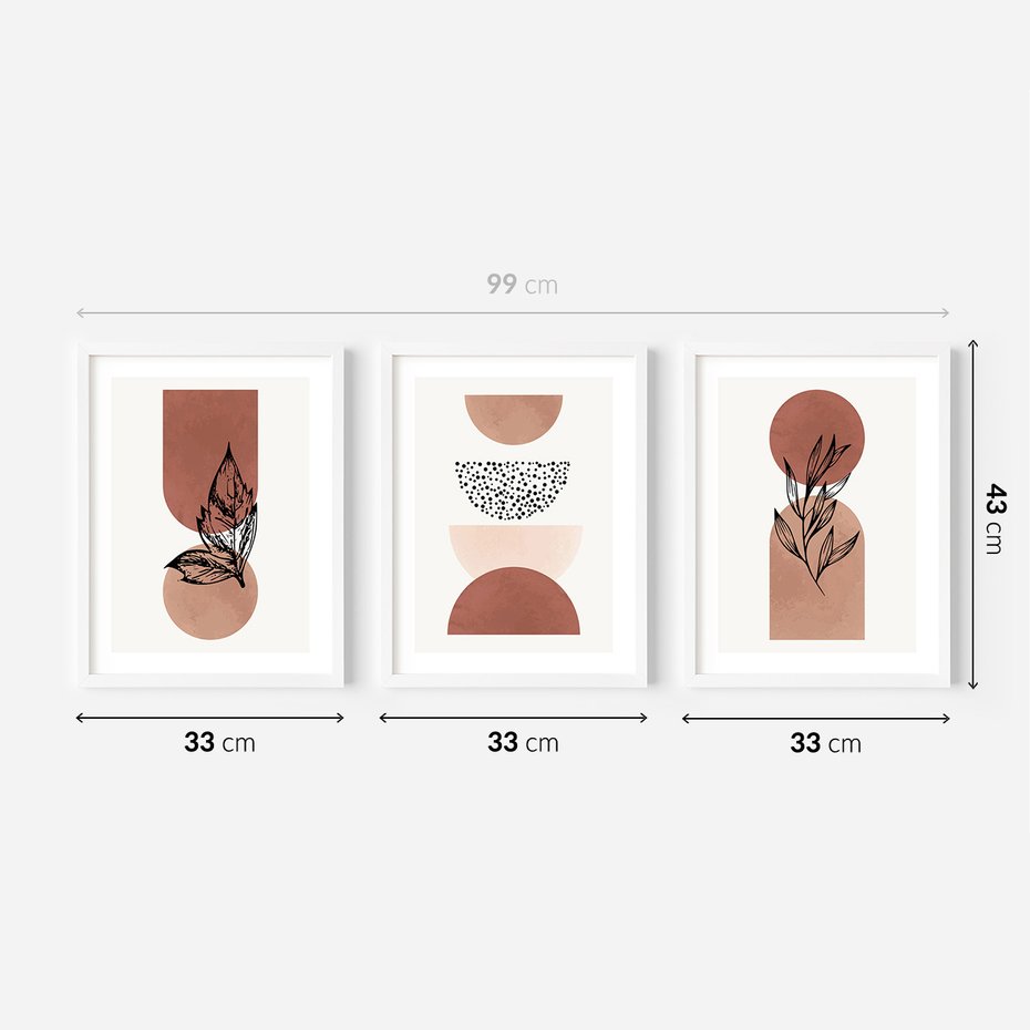 Zestaw obrazy w ramie 30x40 galeria - Roślinne, nowoczesne, geometryczne - rama biała