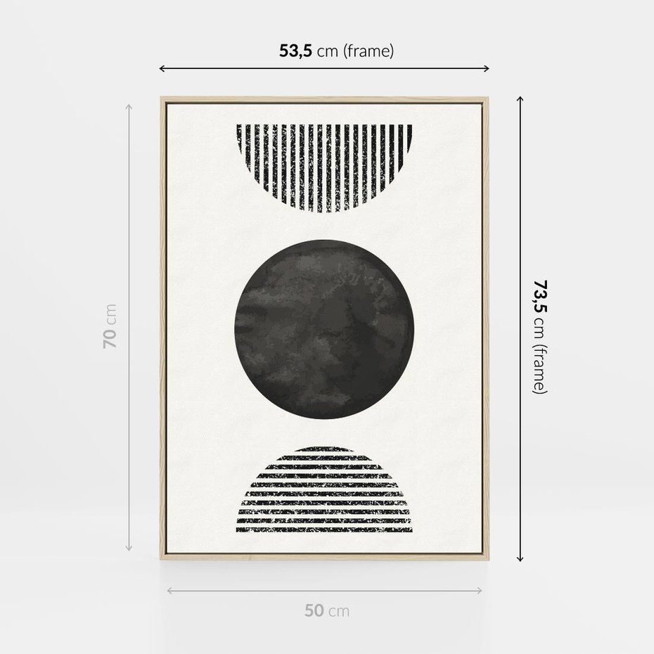 Obraz w ramie 50x70 - Tajemnicza Kompozycja - abstrakcyjne czarno białe formy, minimalizm - rama drewno