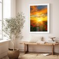 Plakat w ramie 40x50 - Magia zachodu słońca na łące z makami - łąka, zachód słońca - rama biała