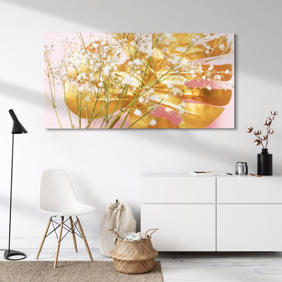 Obraz na płótnie 140x70 - Blask Natury - złote, liście