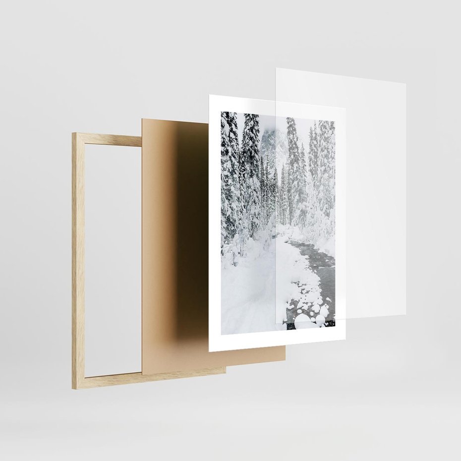 Plakat w ramie 30x40 - Spokój Zimowego Lasu w Górach - zima w lesie, w górach - rama drewno