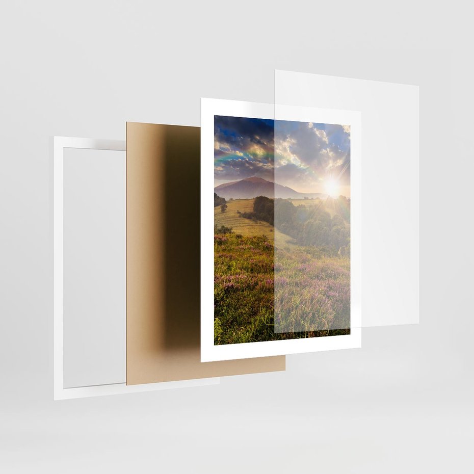 Plakat w ramie 40x50 - Pejzaż na łące - pejzaż, łąka - rama biała