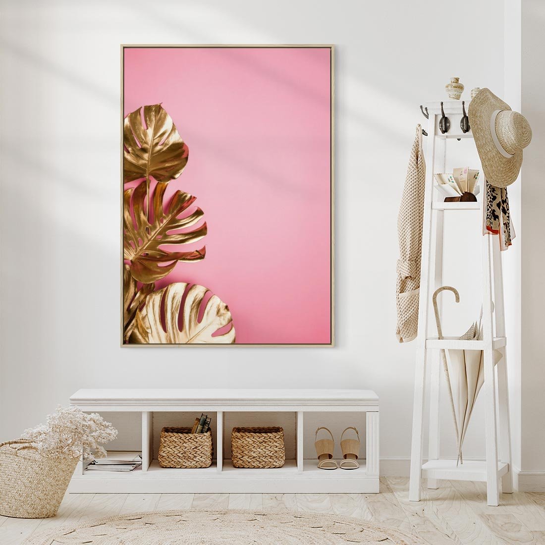 Obraz w ramie 80x120 - Luksusowa Elegancja - złote, liście - rama drewno