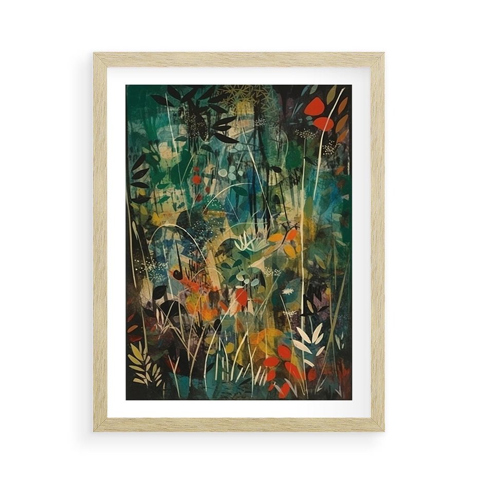 Plakat w ramie 50x70 - Abstrakcyjne Wariacje Form - abstrakcyjny obraz, mnogość kolorów - rama drewno