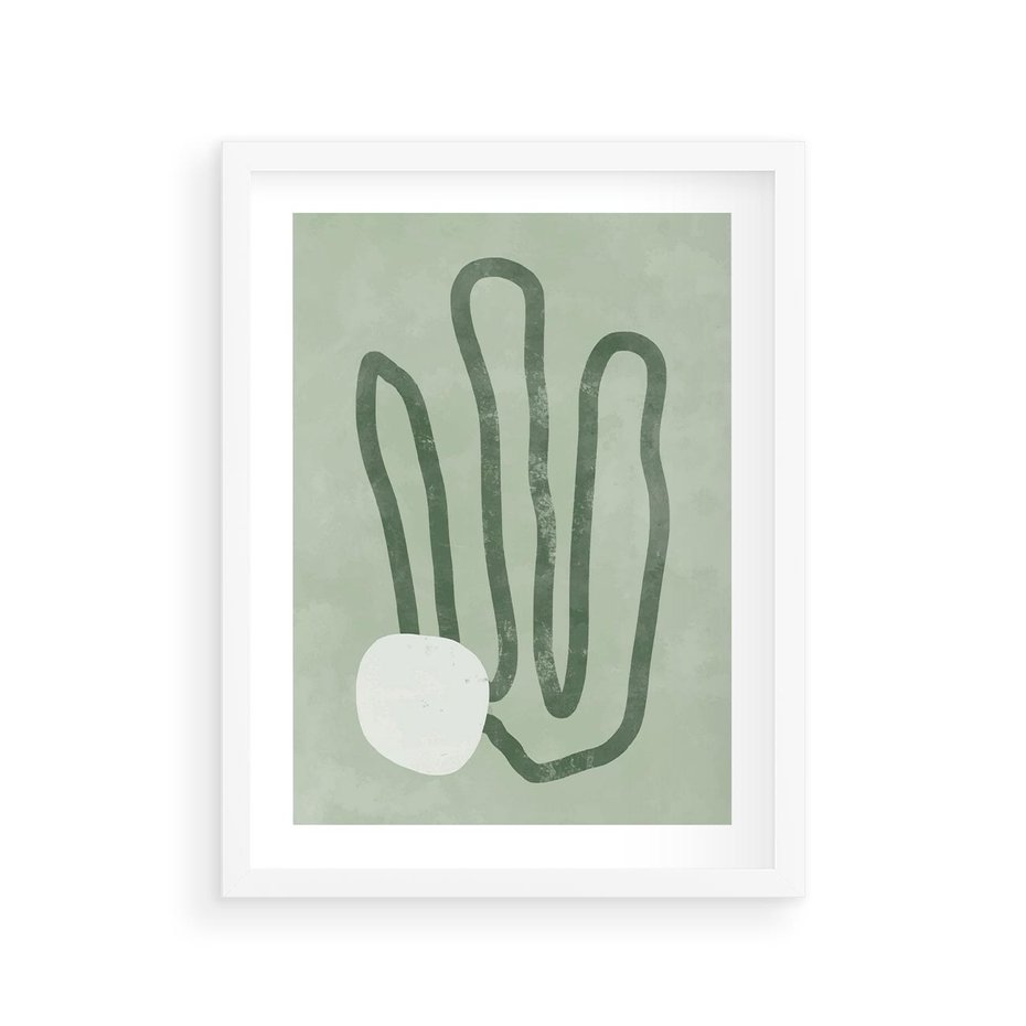Plakat w ramie 30x40 - Spokojne Kształty Natury - zielona abstrakcja, zgaszona zieleń - rama biała