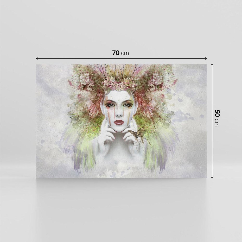 Obraz na płótnie 70x50 - Abstrakcyjna Ekspresja - Twarz w Kwiatowym Wirze - abstrakcja, twarz