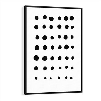 Obraz w ramie 70x100 - Refleksje Światła - minimalistyczna kompozycja, czarne kropkina białym tle - rama czarna