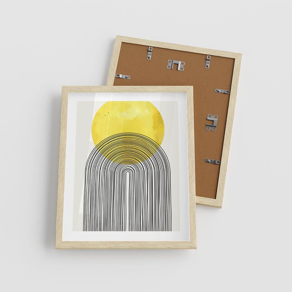 Plakat w ramie 40x50 - Słoneczne Odbicia - geometria, żółte koło - rama drewno