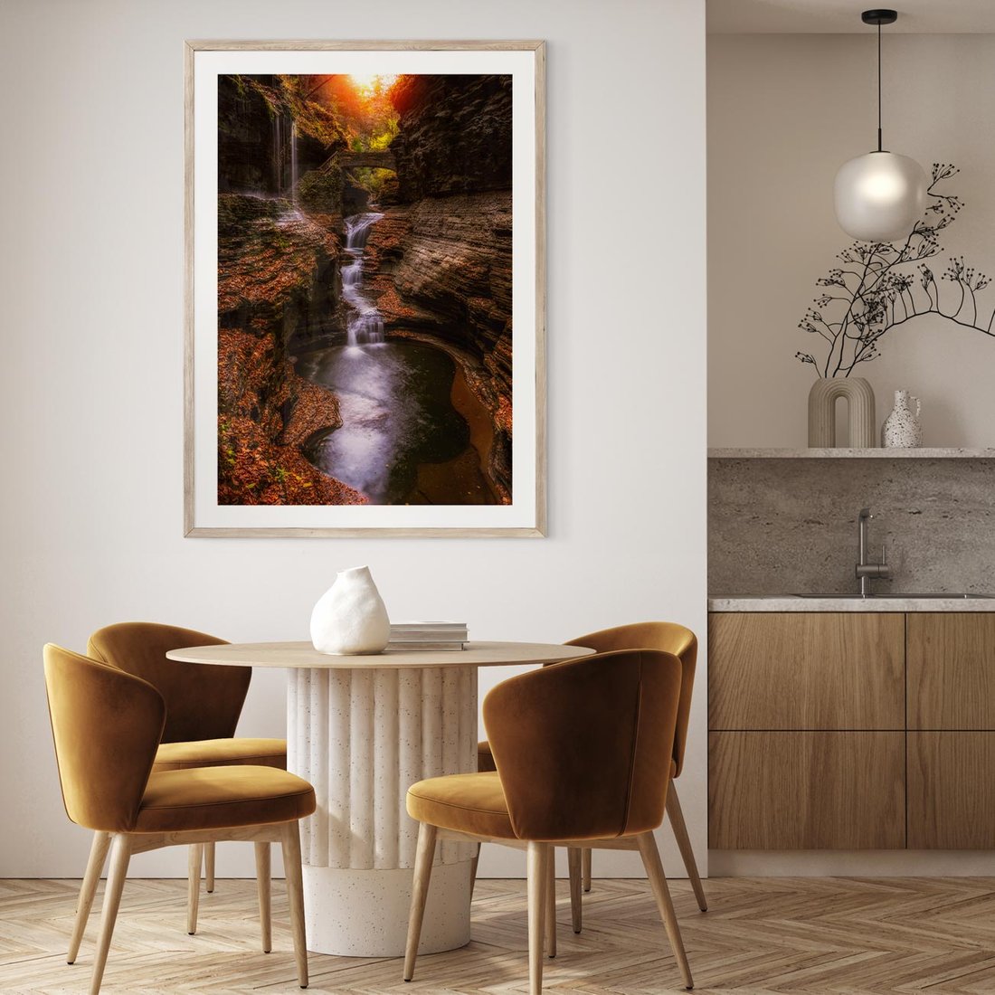 Plakat w ramie 50x70 - Barwna Harmonia - strumień, las - rama drewno