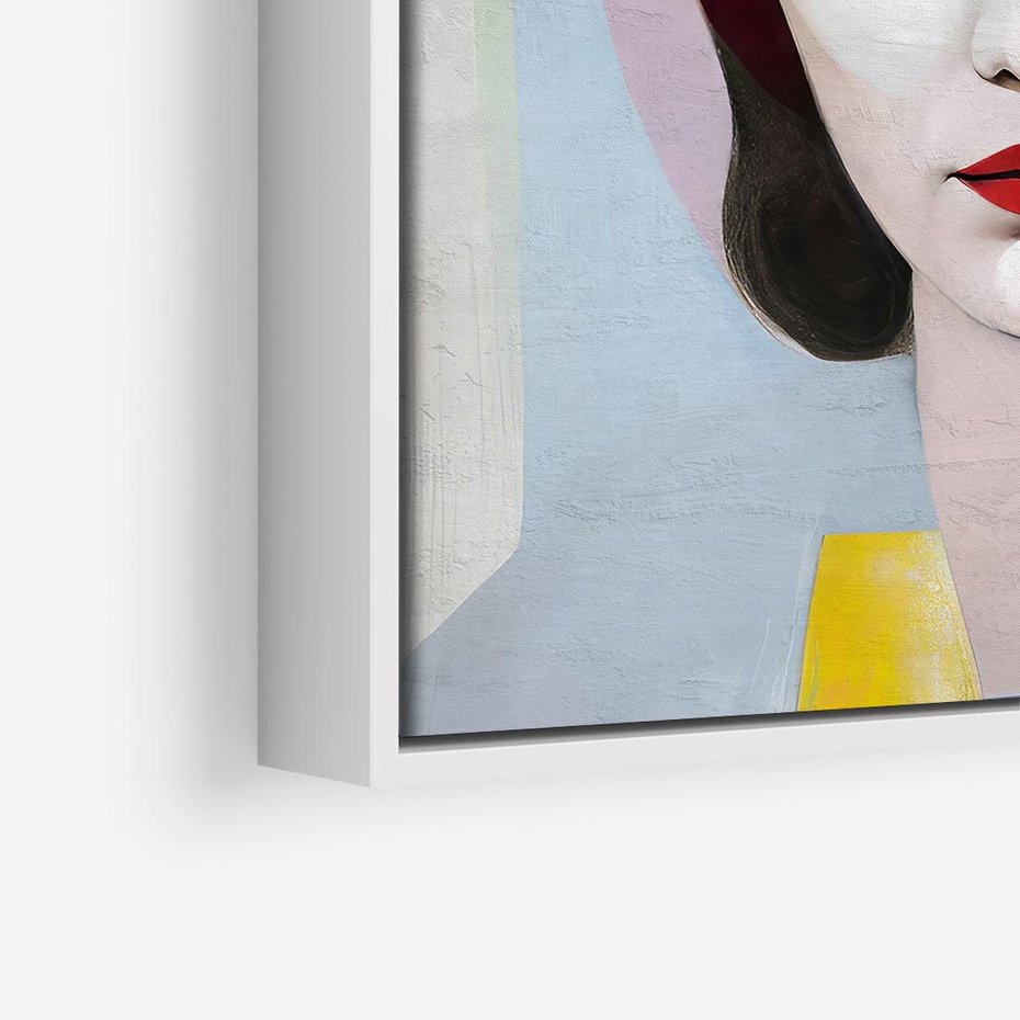 Obraz w ramie 50x50 - Kolorowe Granice Form - abstrakcyjny obraz olejny, portret twarzy kobiety - rama biała