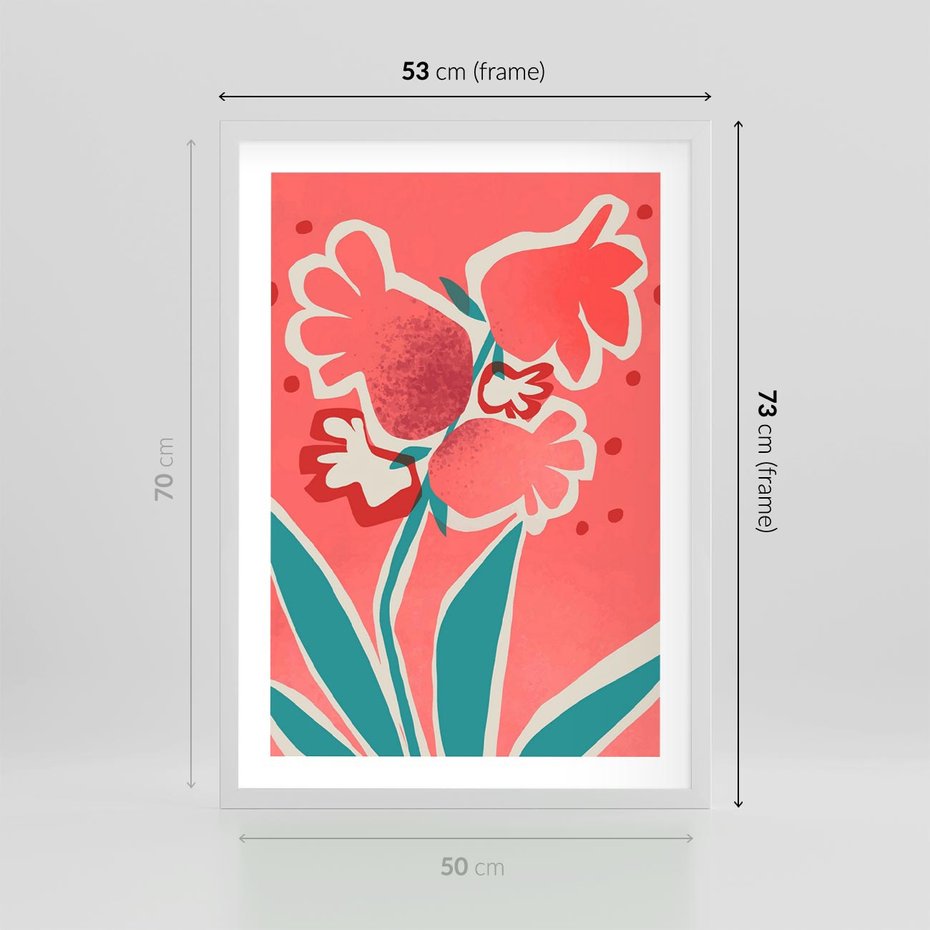 Plakat w ramie 50x70 - Rozkwitające Plamy i Formy - nowoczesny plakat, abstrakcyjne kwiaty - rama biała