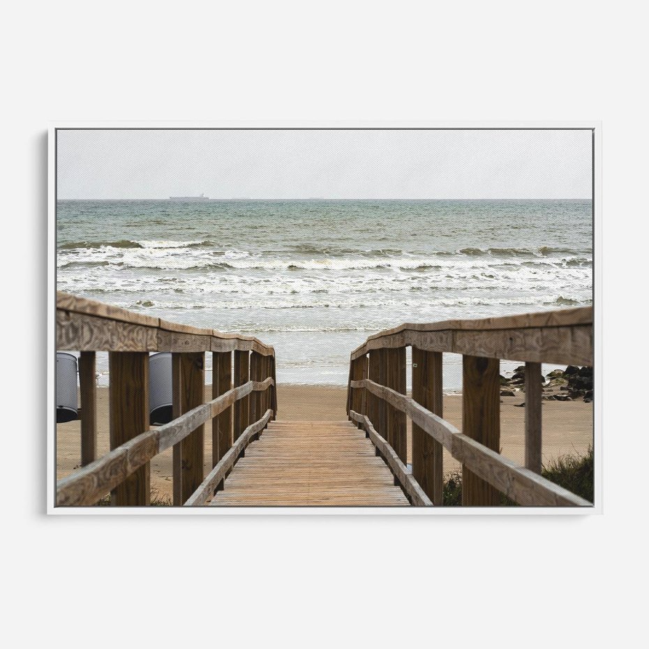 Obraz w ramie 100x70 - Morze i drewniany pomost - morze, pomost - rama biała