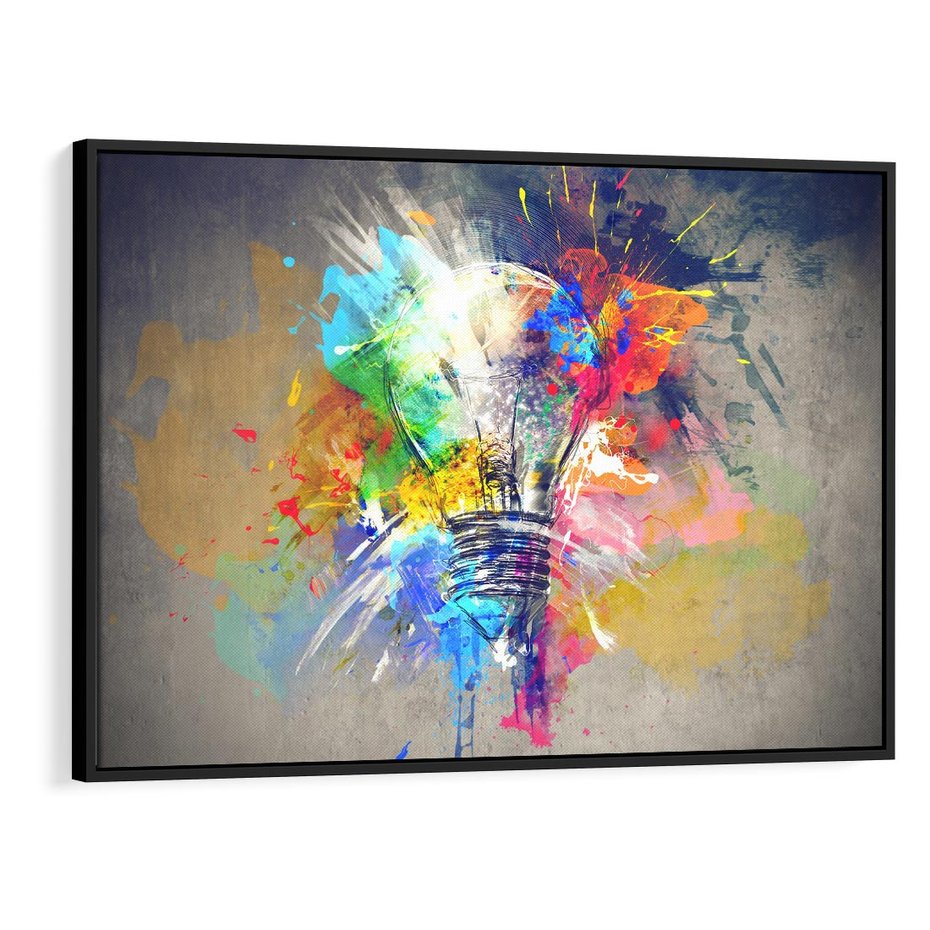 Obraz w ramie 100x70 - Kolory Kreatywnej Koncepcji - abstrakcyjna grafika, szkic żarówki - rama czarna
