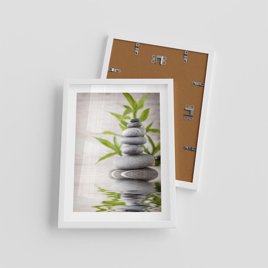 Plakat w ramie 30x40 - Spa kamienie: naturalne piękno - spa, kamienie - rama biała