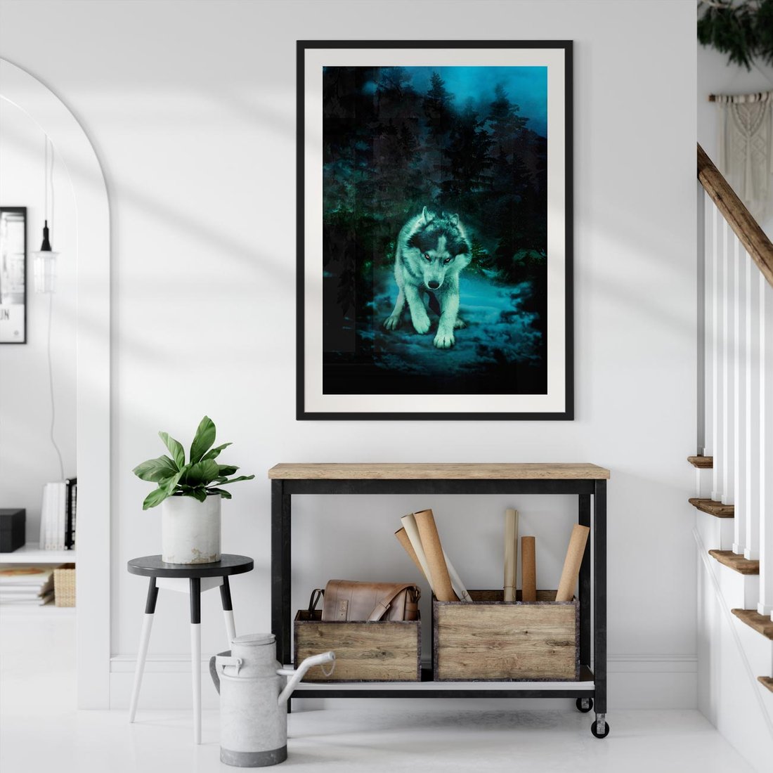 Plakat w ramie 30x40 - Siła i wdzięk natury - wilk, husky - rama czarna