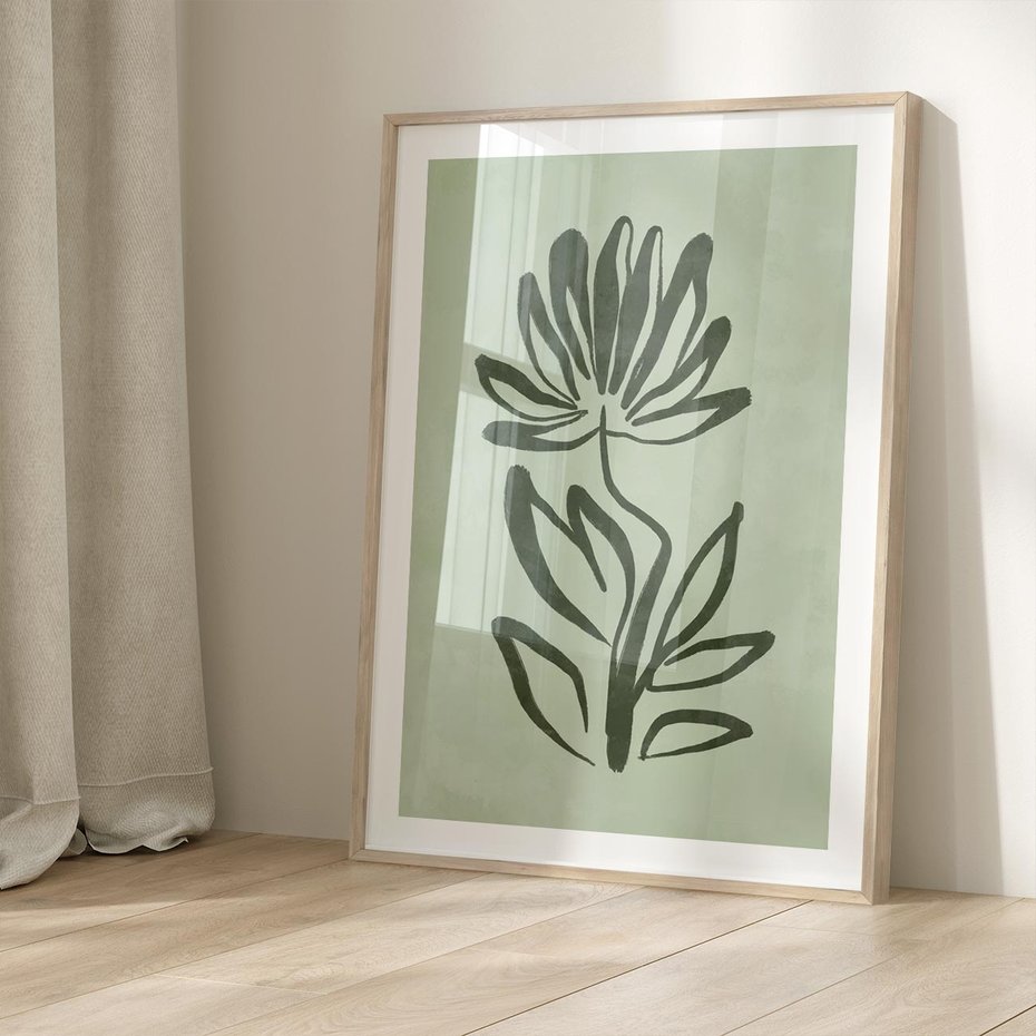 Plakat w ramie 30x40 - Zieleń Wyjątkowego Ukojenia - zielona abstrakcja, zgaszona zieleń - rama drewno