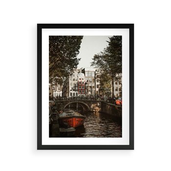 Plakat w ramie 30x40 - Jesienne Uroki Holandii: Kanały i Most - Holandia, kanały - rama czarna