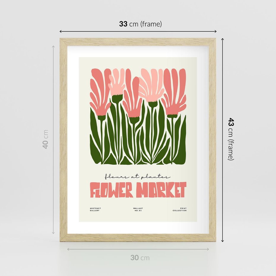 Plakat w ramie 30x40 - Symfonia Kolorowych Kształtów - nowoczesna grafika, kwiatowa kompozycja - rama drewno