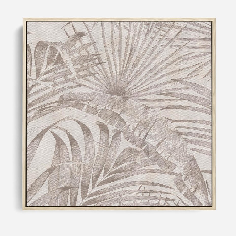 Obraz w ramie 80x80 - Odsłonięte liściowe wspomnienia - monochromatyczne, kolory sepii - rama drewno